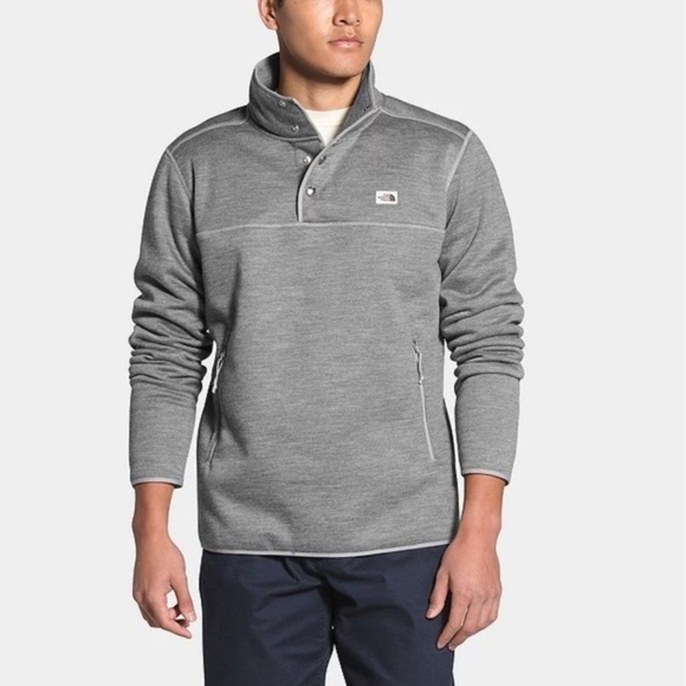 The North Face Mens Patrol Gray Sherpa Lined Snap L Pullover Sweater Jacket #23